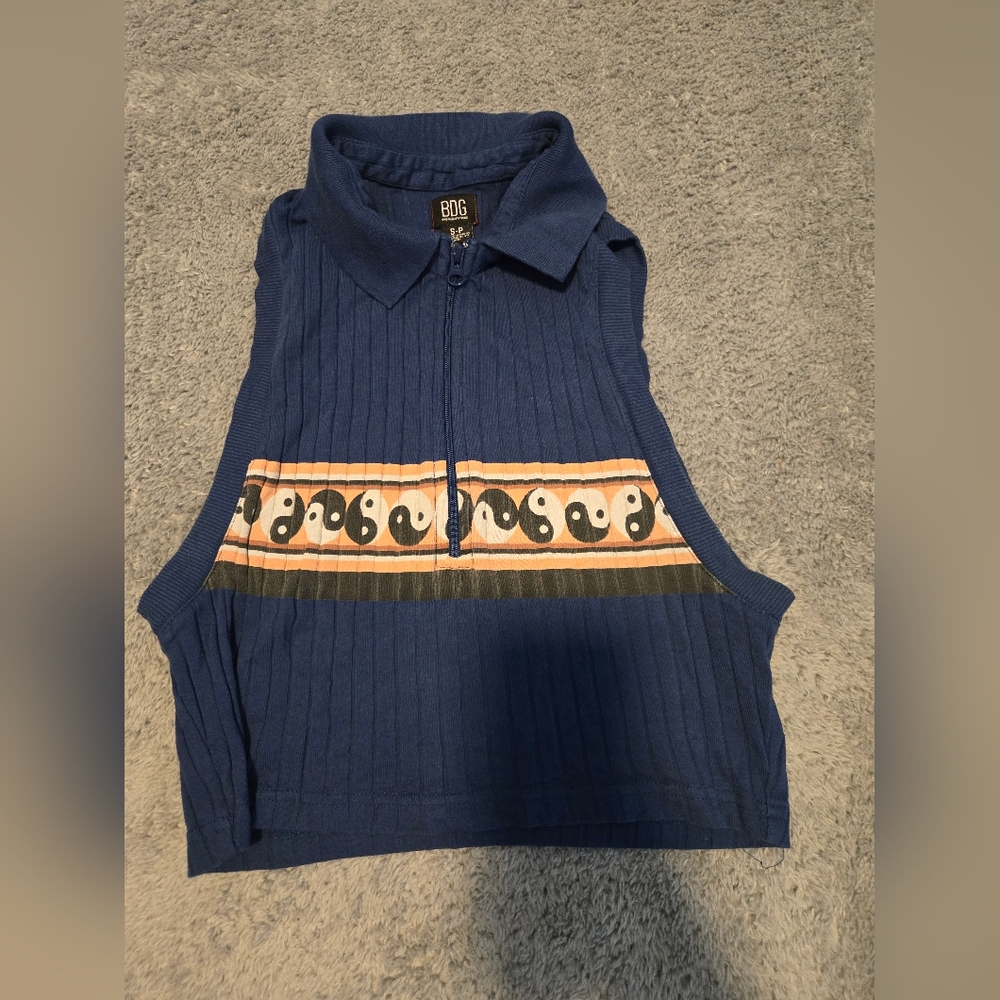 Blue Sleeveless Top with Yin Yang Design